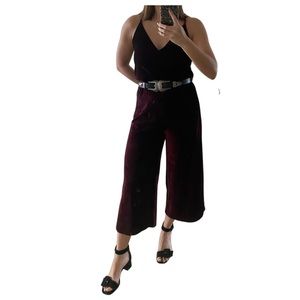 Burgundy velvet midi jumpsuit